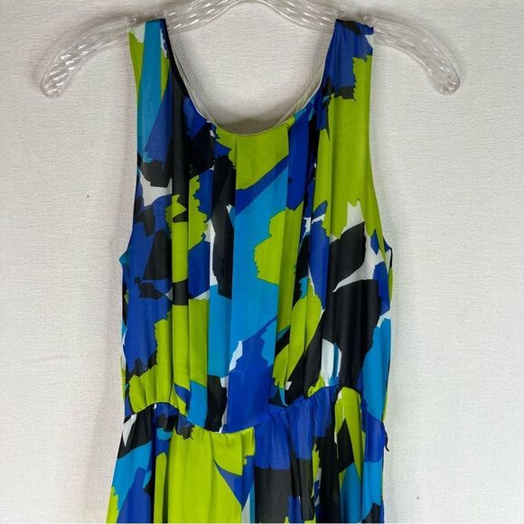 Vince Camuto Dress Women’s Green Blue Abstract Sleeveless Belted Pleated Lined 6 - Picture 4 of 13